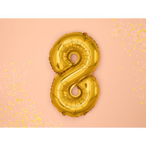 Balon foliowy na hel Cyfra "8", 35 cm, złoty - 3